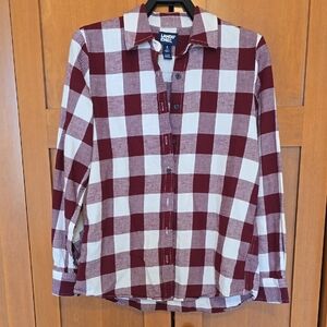 Lands' End Women's Burgundy and White Buffalo Checkered Shirt